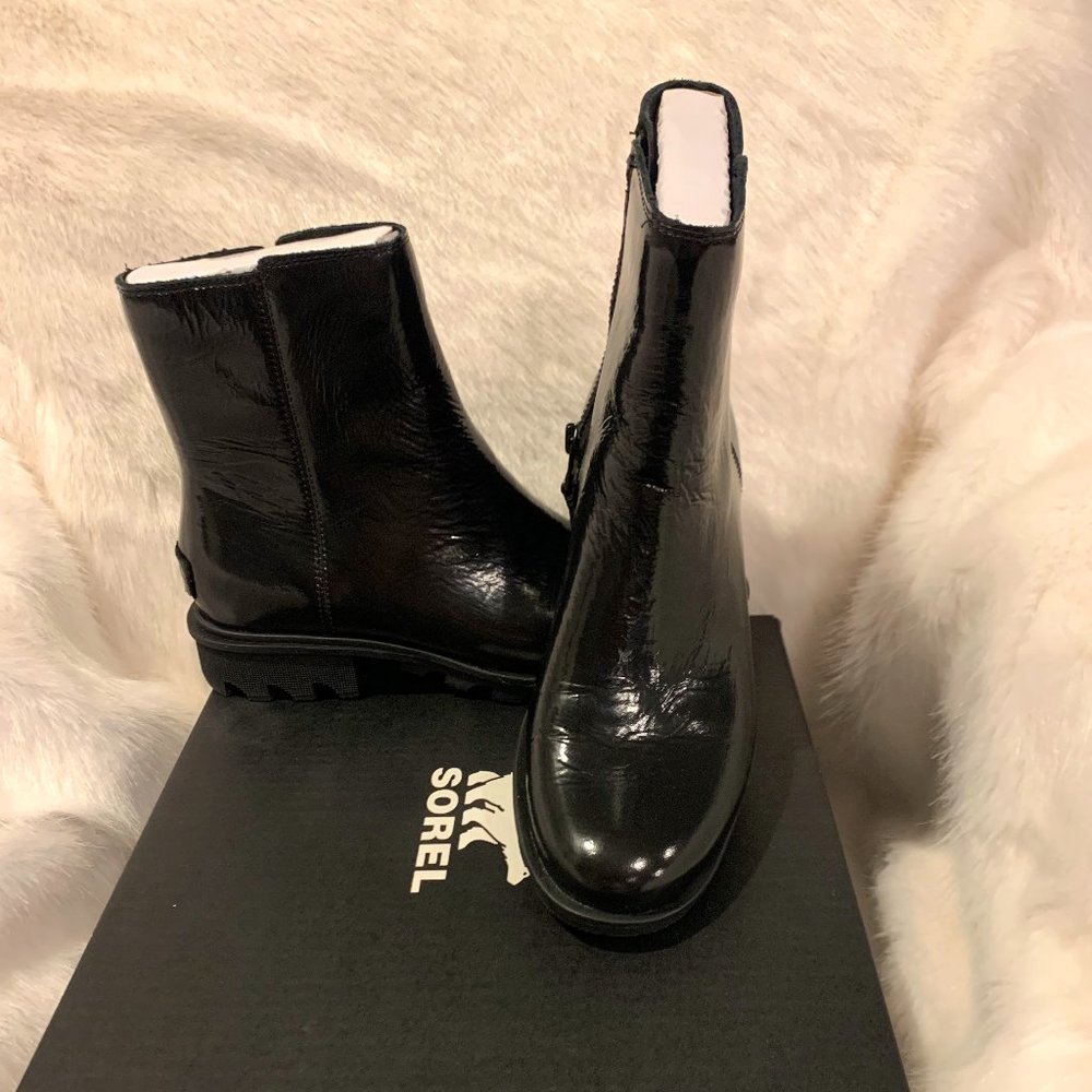 SOREL Phoenix Zip Waterproof Patent Leather Booties